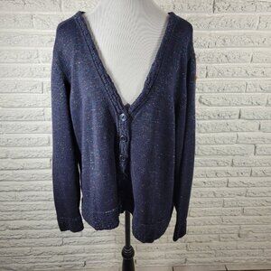 CJ Banks Sweater 2X Cardigan Womens Blue V Neck Cotton Blend Tight Knit SWE9E